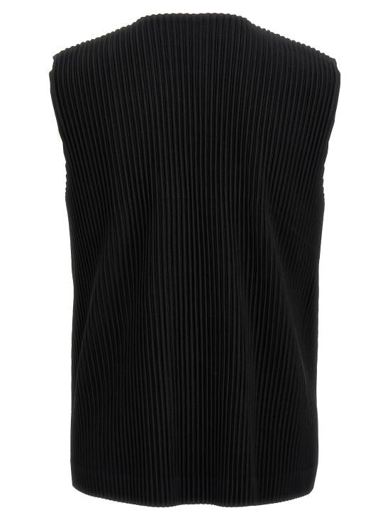 Deep V-Neck Pleated Vest With Button-Down Front