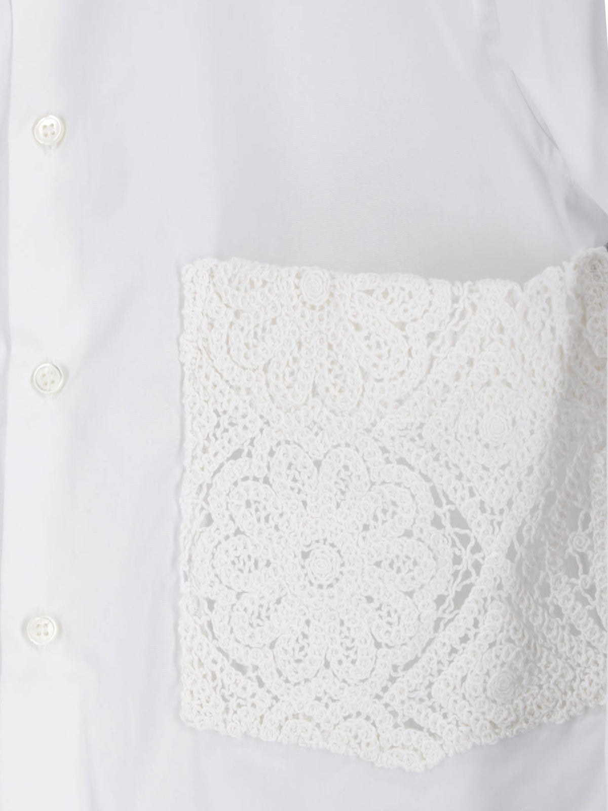 White Lace Applique Pocket Cotton Shirt