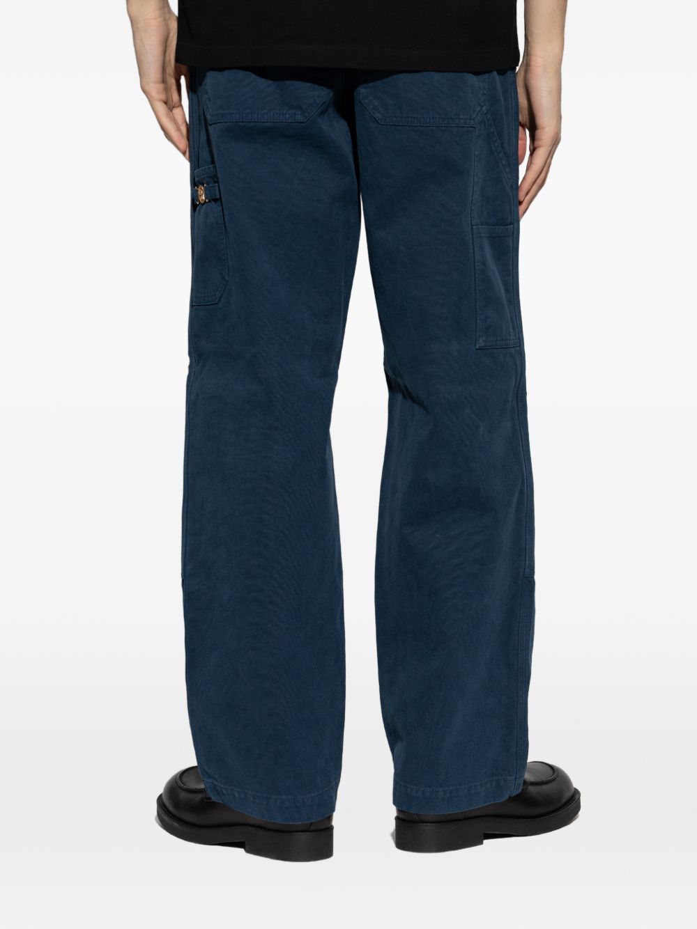 Relaxed Wide-Leg Trousers In Textured Deep Blue Fabric