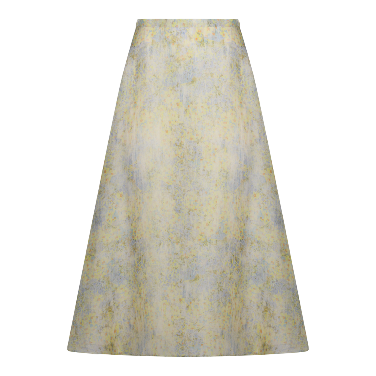 A-line Midi Skirt with Watercolor Floral Pattern
