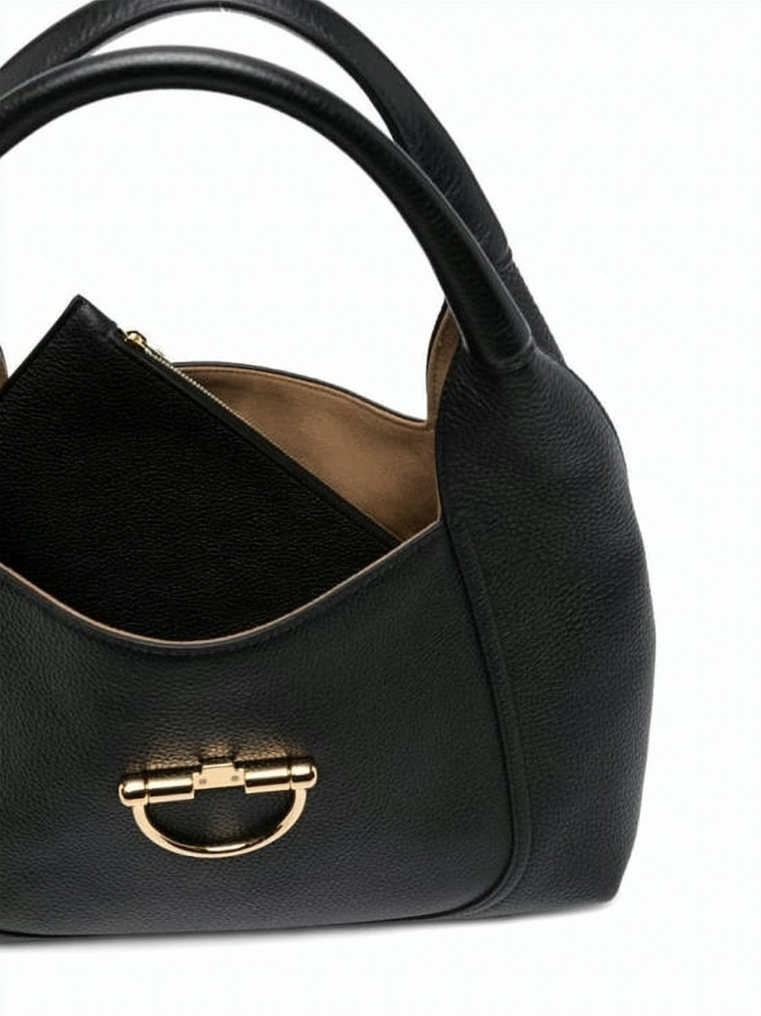 Textured Calf Leather Shoulder Bag with Gold-tone Clasp