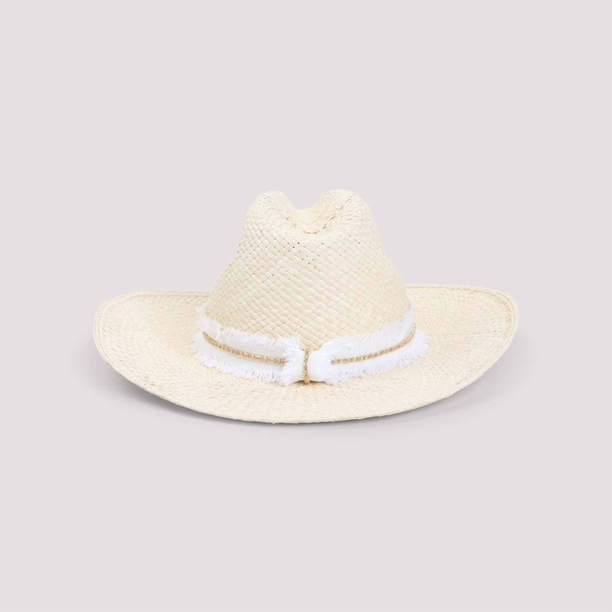 Nude Brimmed Hat With Delicate Fringe Detail