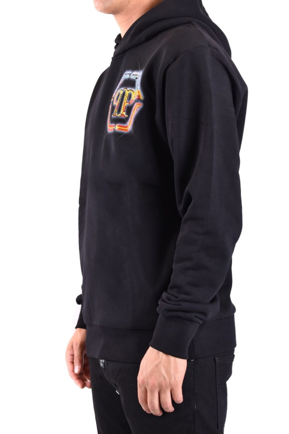 Black Cotton Sweatshirt With Iconic Hexagonal Logo