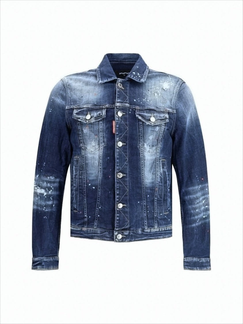 Distressed Denim Jacket with Button-Up Front