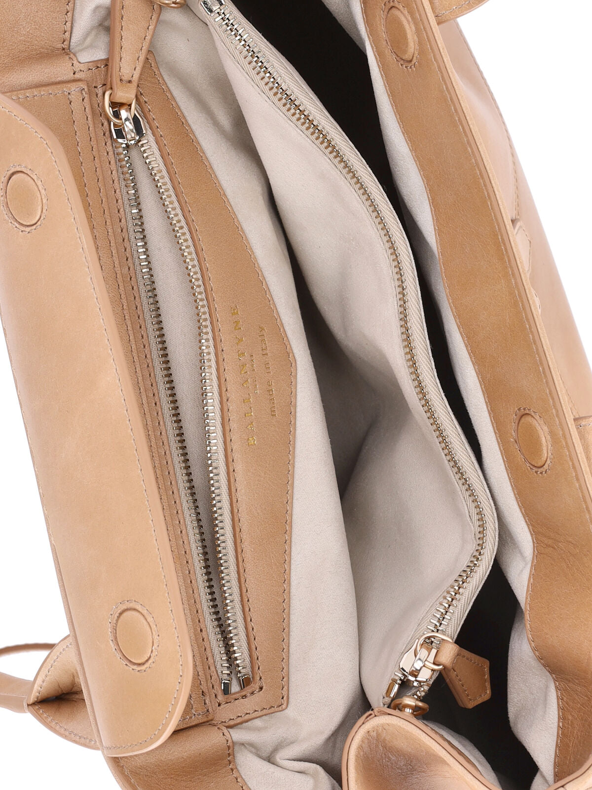 Beige Calf Leather Tote With Adjustable Buckle Detail