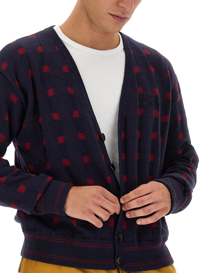 Checkered Pattern V-Neck Cardigan