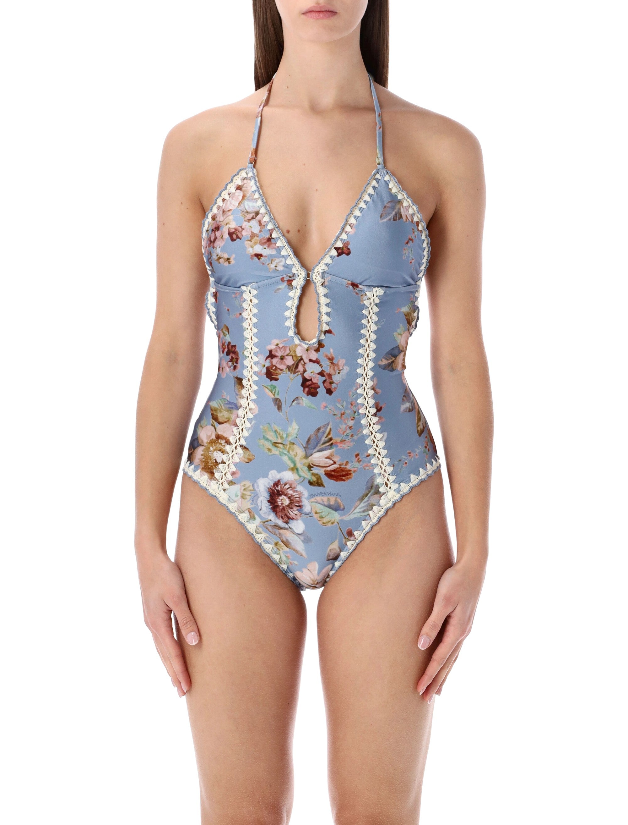 Chambray Crochet One-Piece Swimsuit