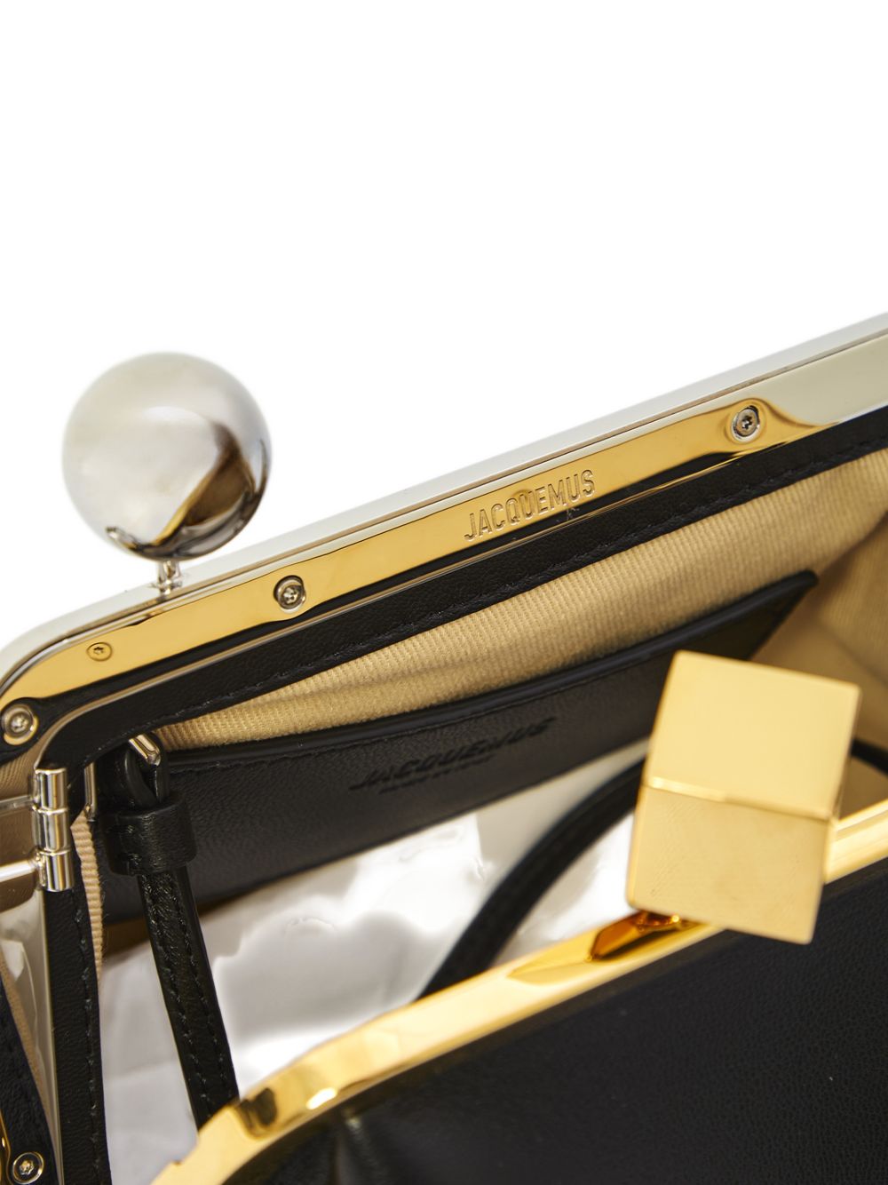 Structured Black Bag With Gold-Tone Frame And Unique Clasp