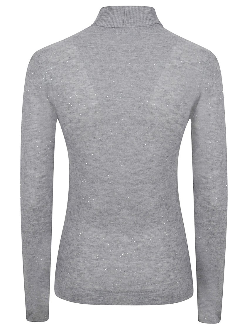 Fitted Turtleneck Sweater With Delicate Sequin Accents