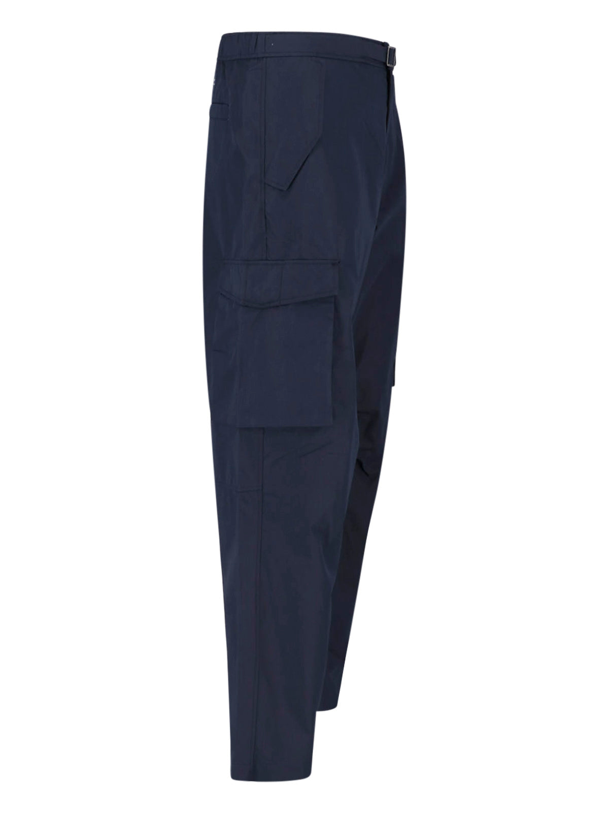 Blue Mid-Rise Cotton Blend Cargo Pants