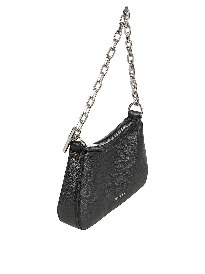 Rectangular Textured Leather Bag With Chain Strap