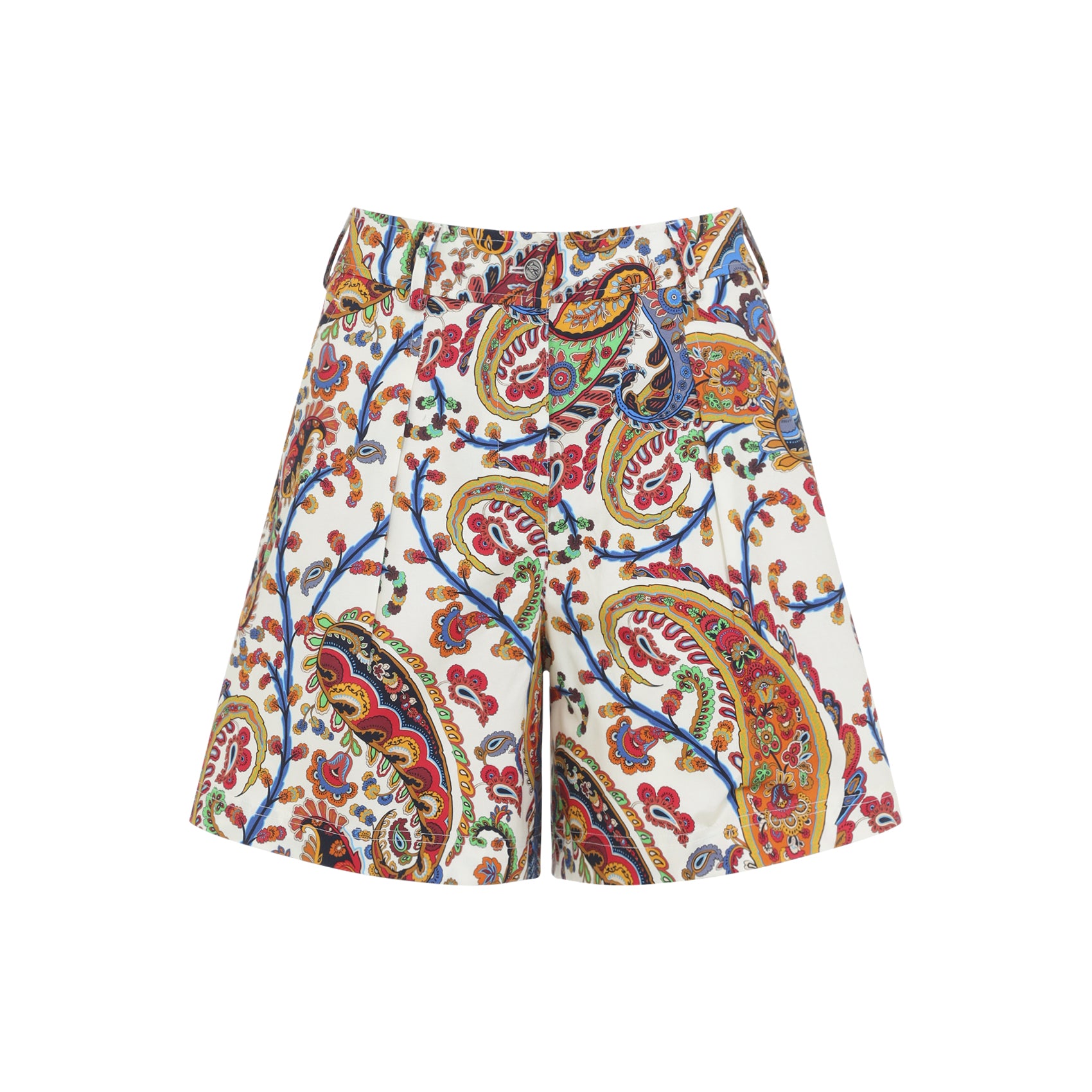 Tailored Multicolor Paisley Pattern Bermudas