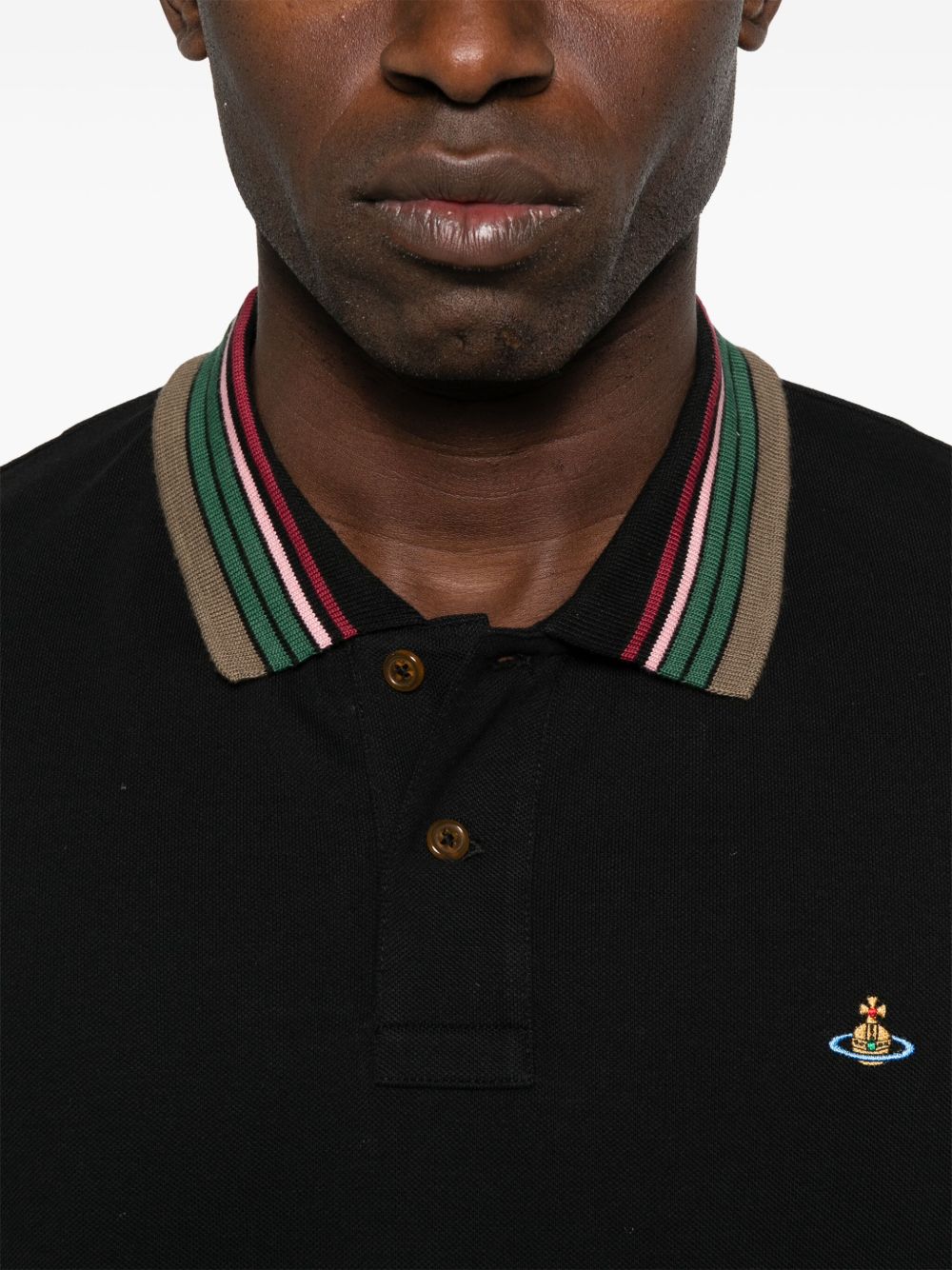 Ribbed Collar Black Polo Shirt