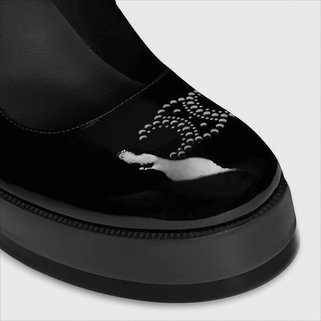 Glossy Black Patent Leather Pumps with Block Heel