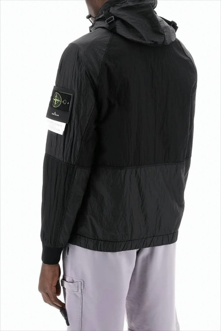 Hooded Lightweight Jacket with Glossy Polyamide Panels