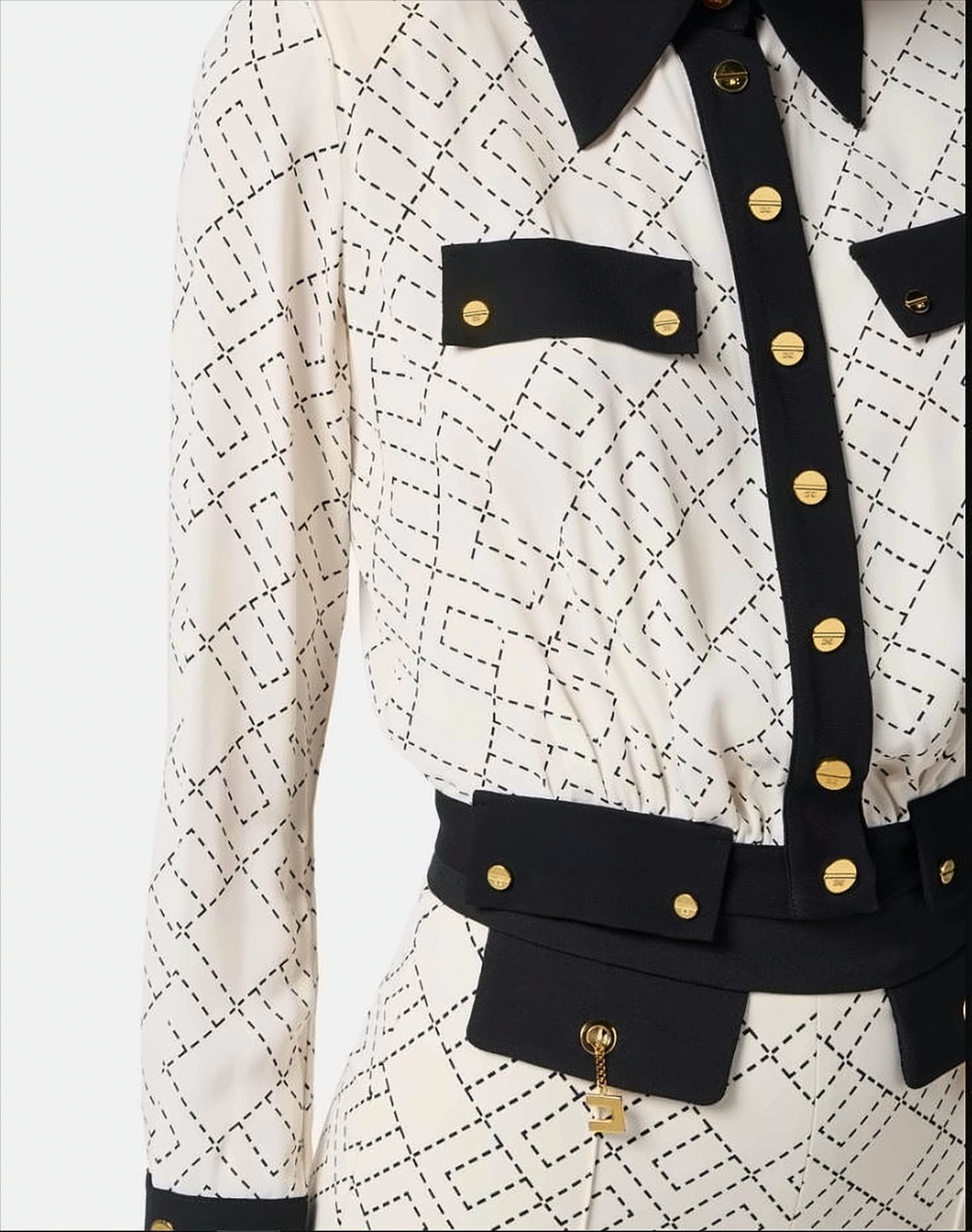 Two-Tone Cropped Georgette Shirt With Applique Detailing