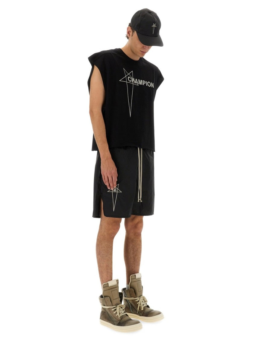Black Nylon Shorts With Elastic Waistband