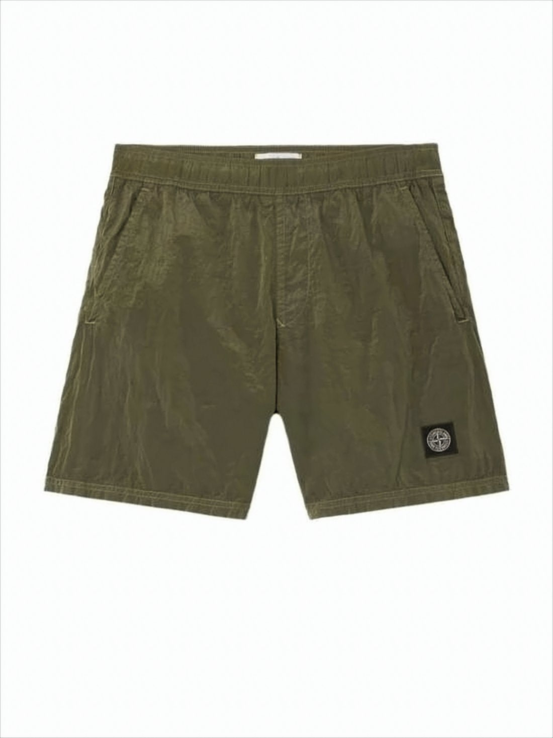 Green Polyamide Shorts with Crinkled Texture