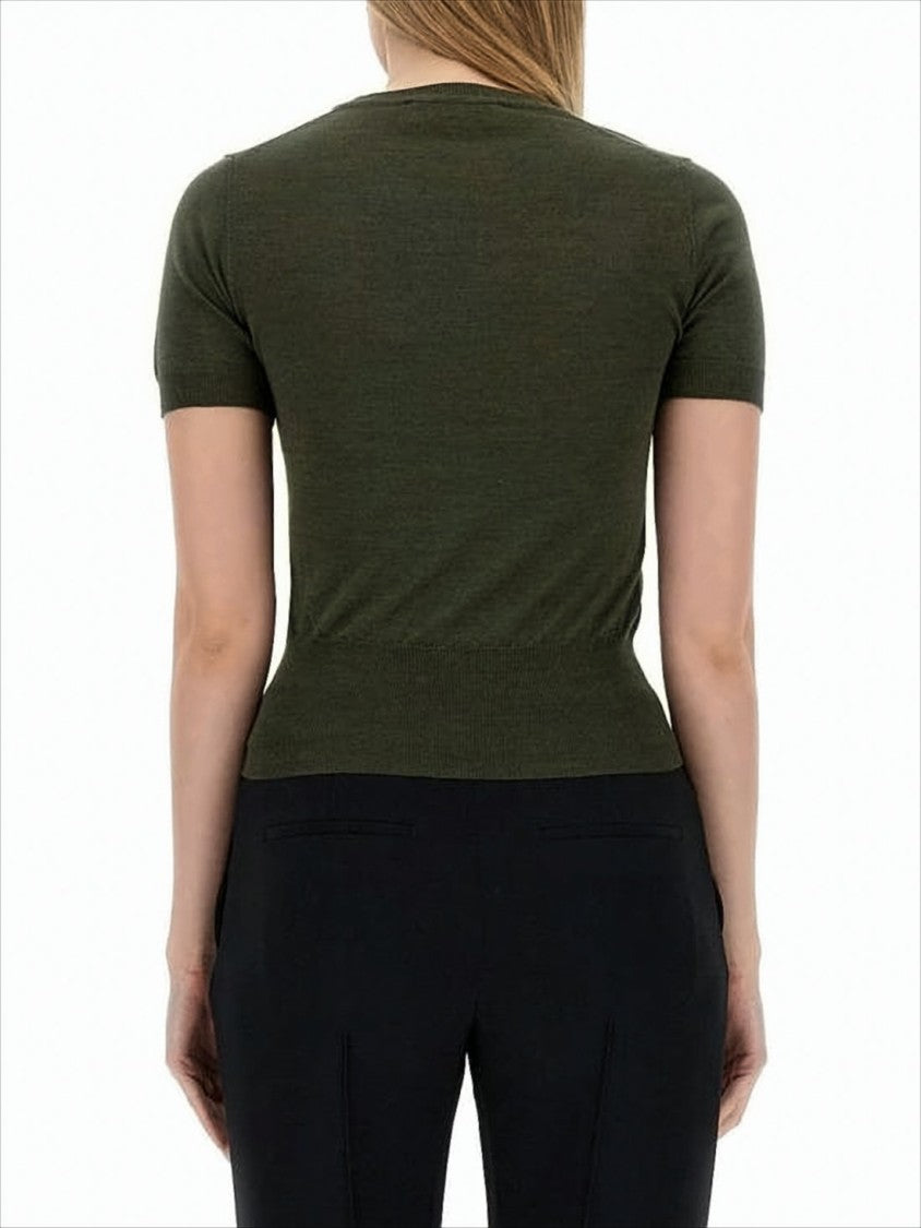 Fitted Short-Sleeve Pullover in Deep Olive Green