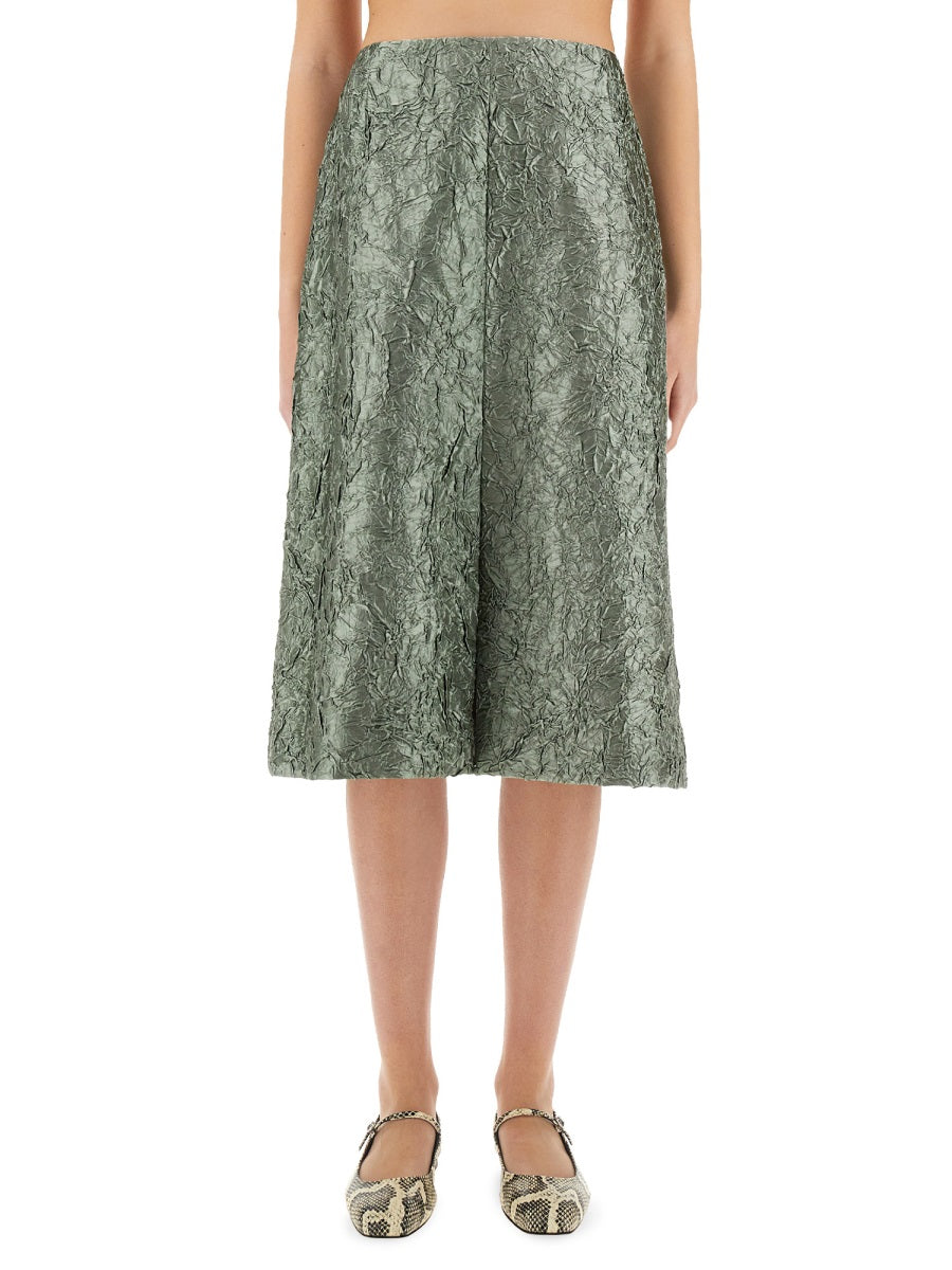Ruched Satin Midi Skirt