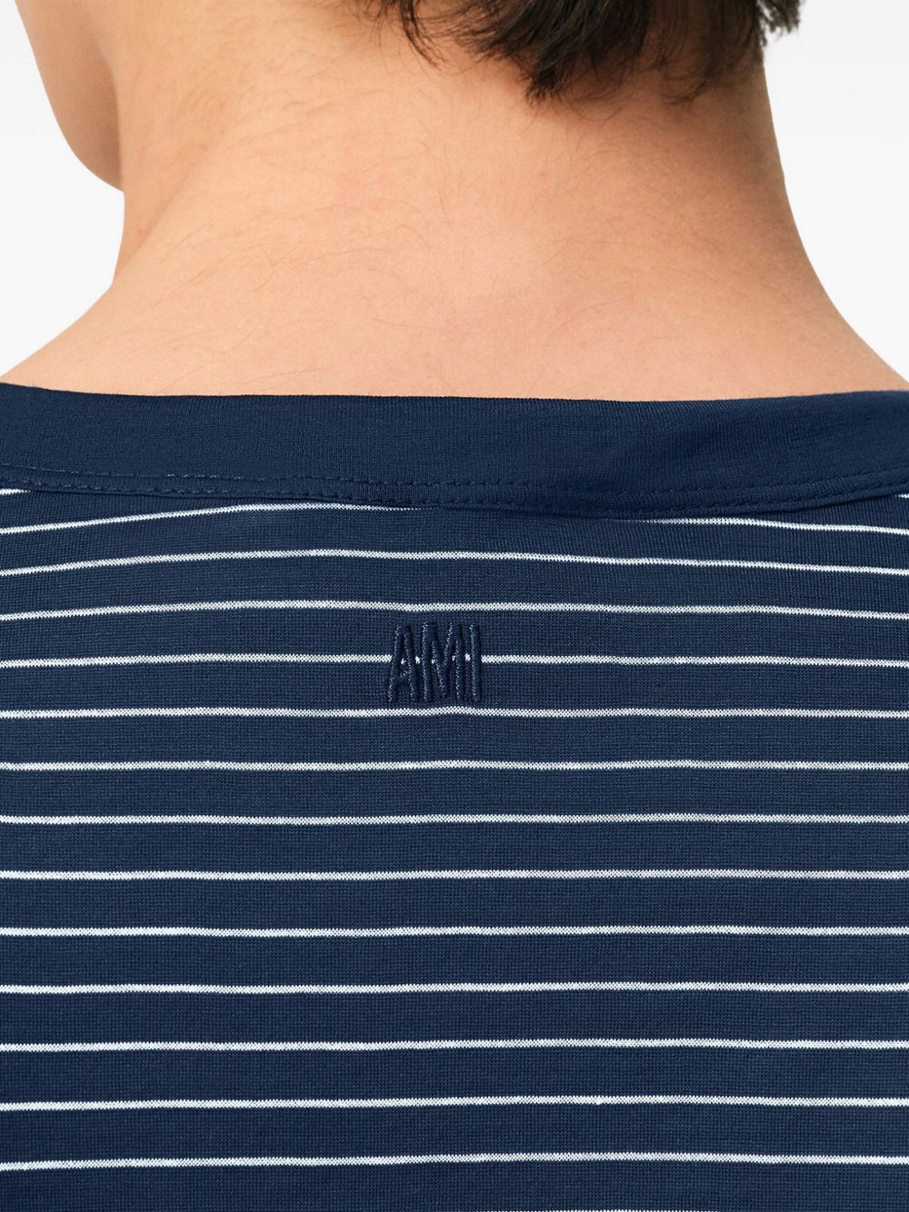 Ink Blue/White Striped Embroidered T-Shirt