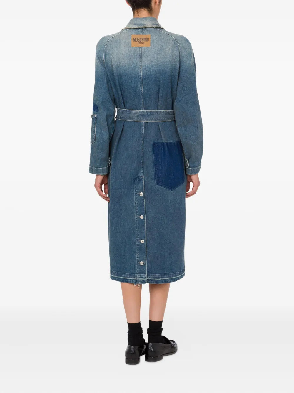 Mid-Length Denim Coat with Belted Waist