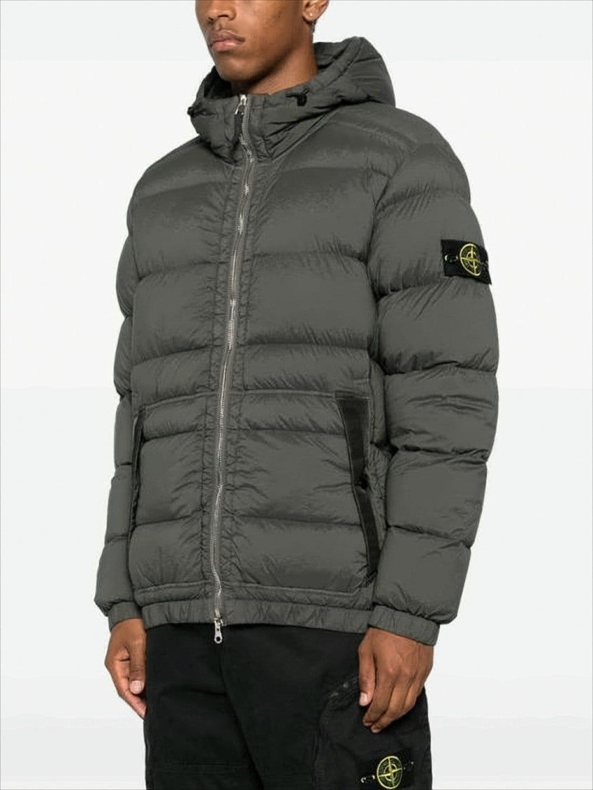 Quilted Hooded Down Jacket with Distinctive Patch Logo