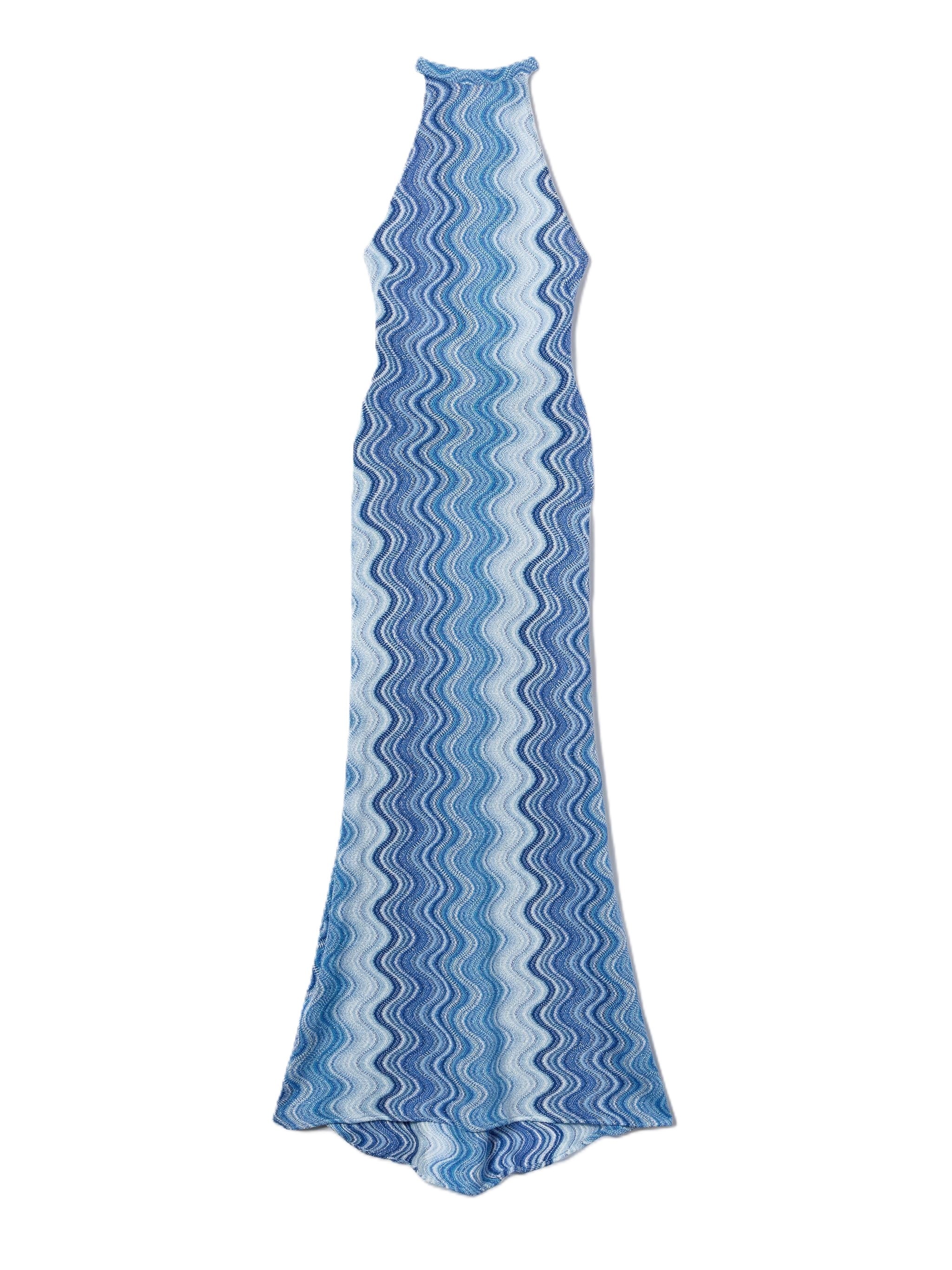 Wavy Abstract Pattern Maxi Dress with Halter Neckline