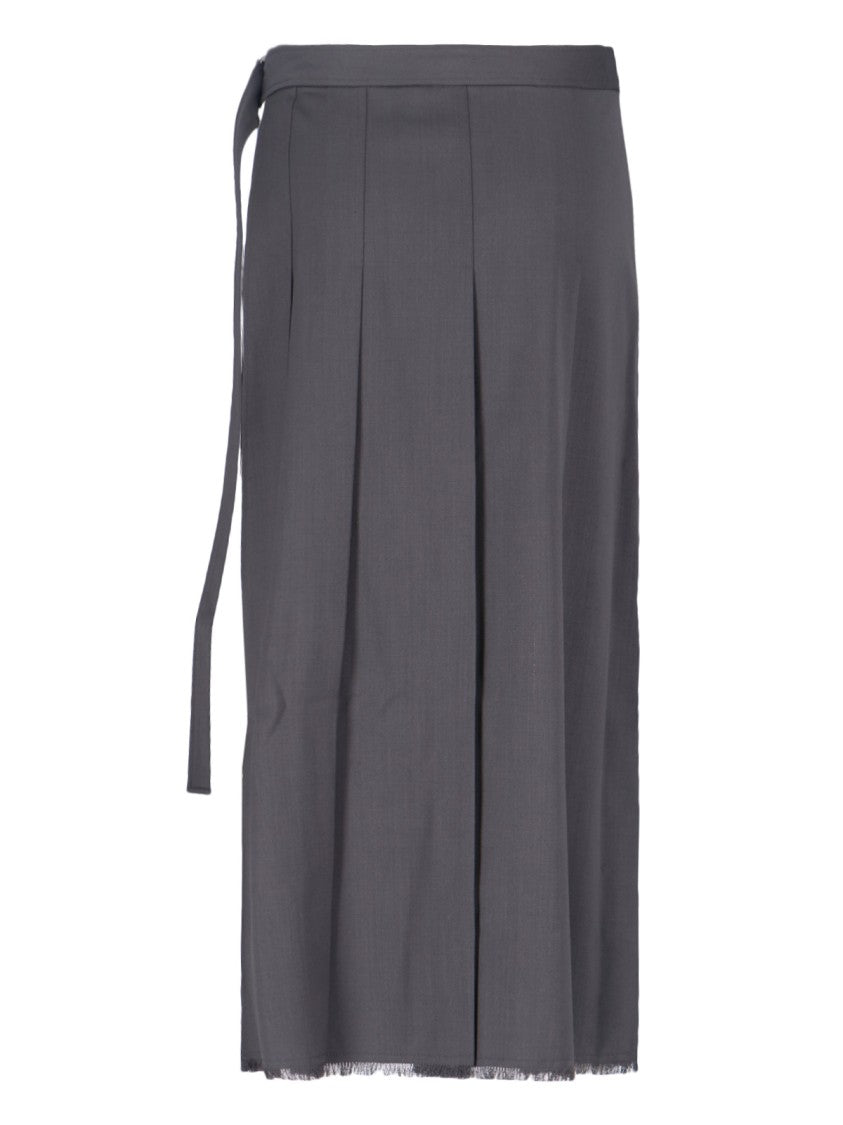 Pleated Wool-Blend Midi Skirt – Grey