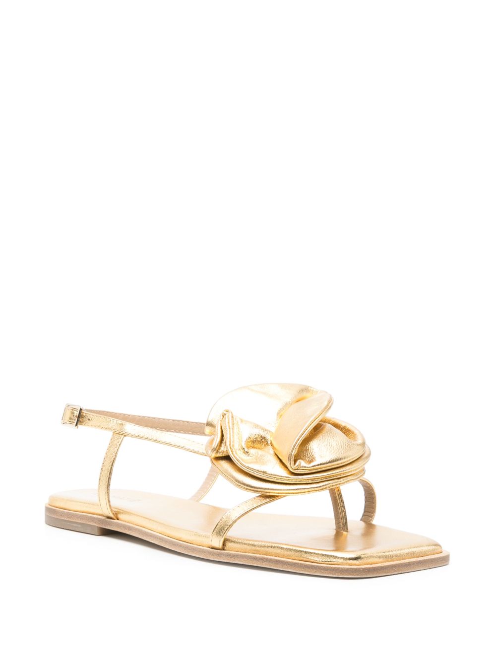 Floral Appliqué Gold-tone Leather Sandals