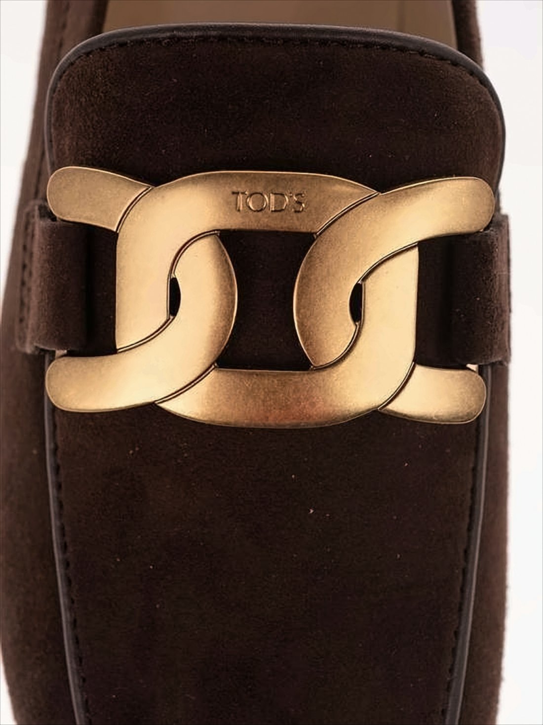 Suede Leather Loafers with Gold-Link Detail