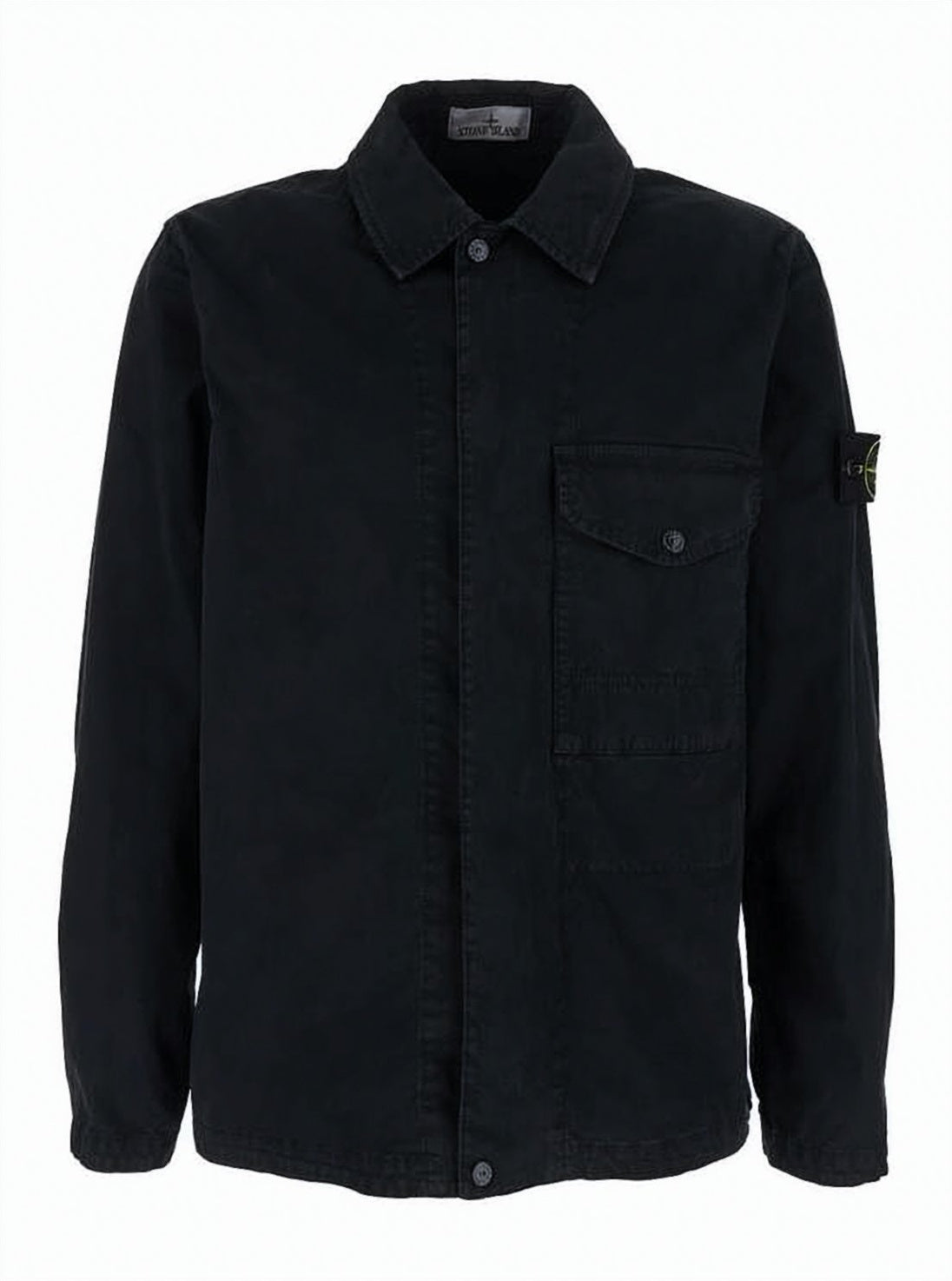 Black Casual Jacket with Classic Collar and Signature Patch