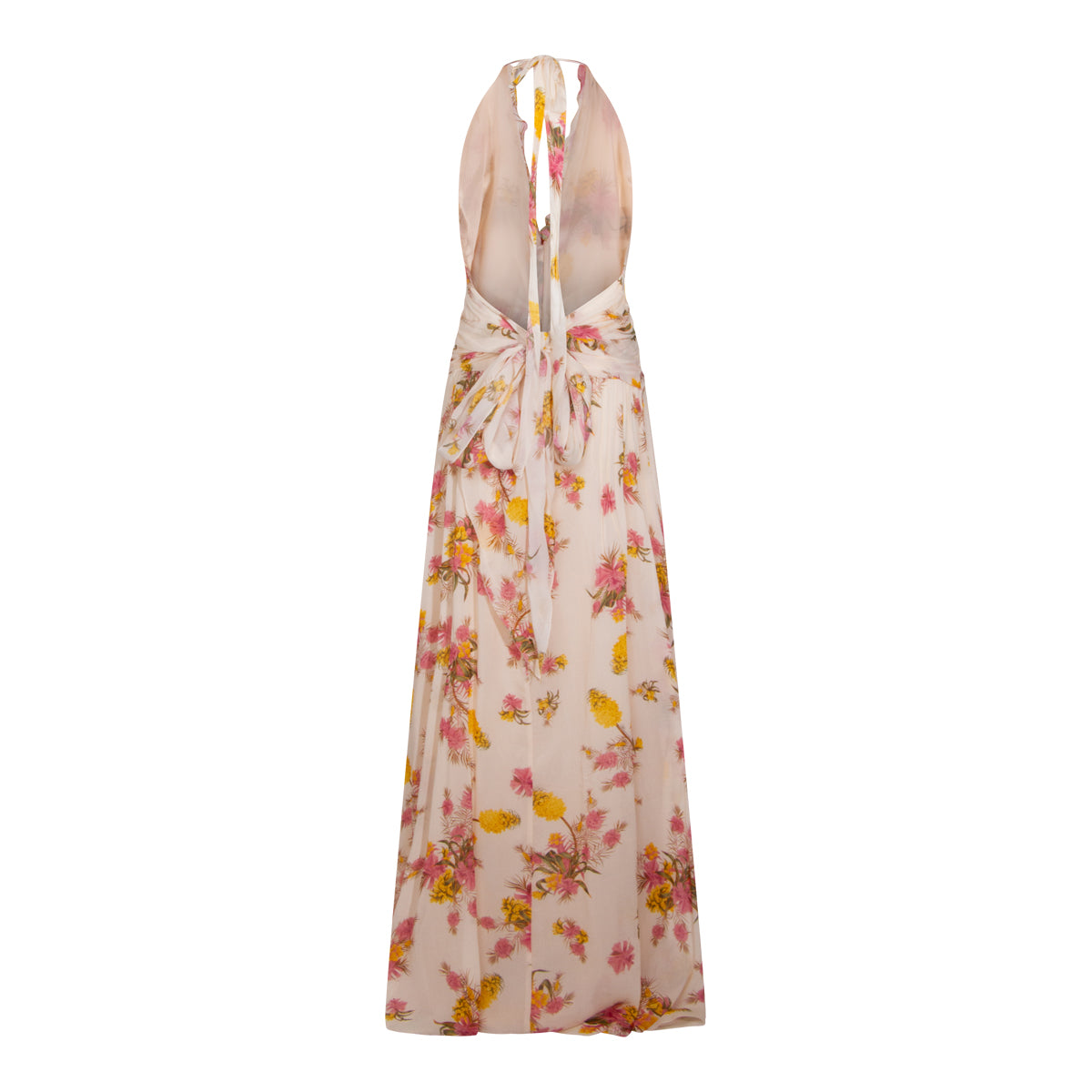 Multicolor Draped Maxi Dress with Open Back