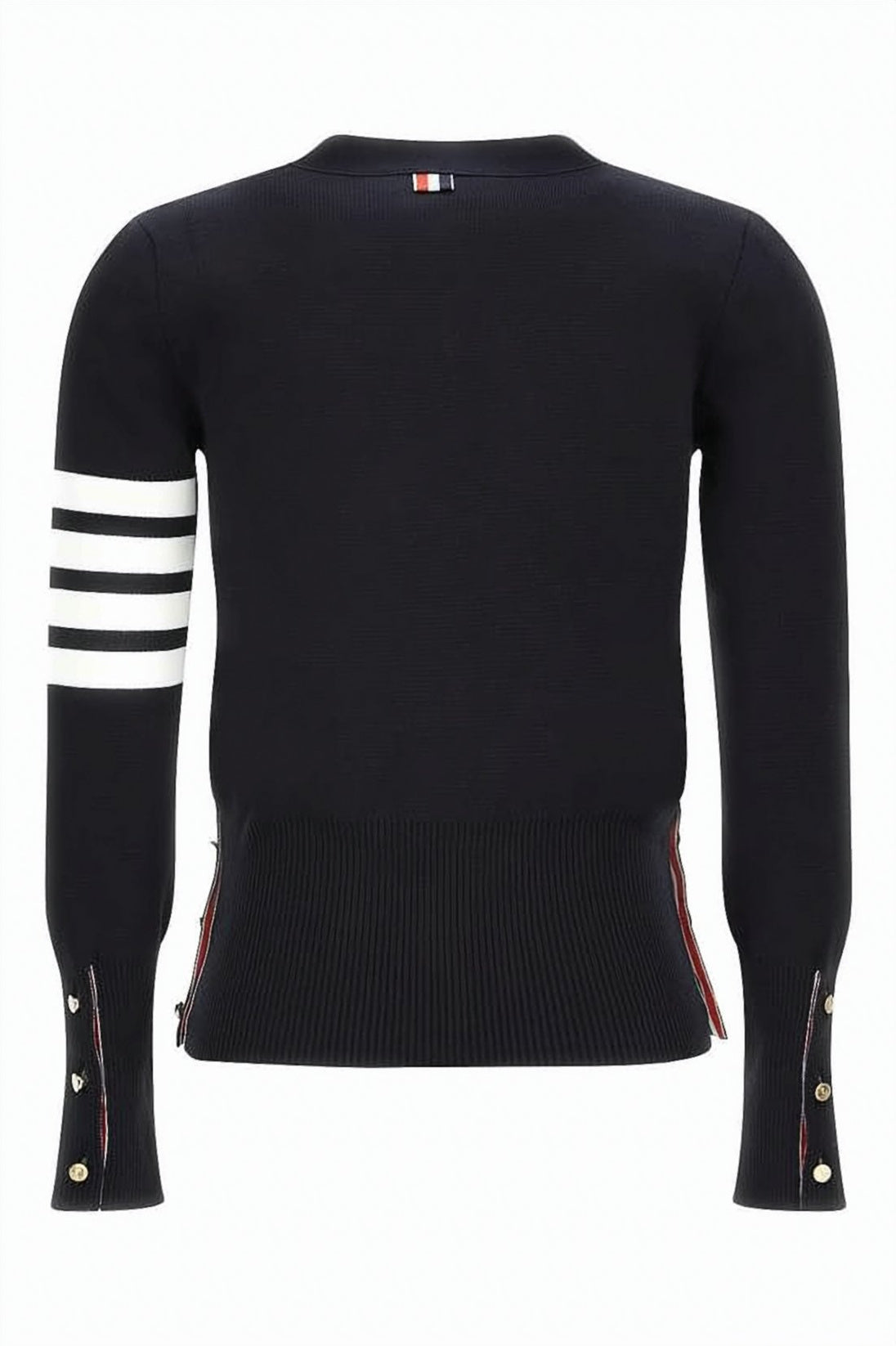 Fitted Cardigan with Striped Sleeve and Zippered Details