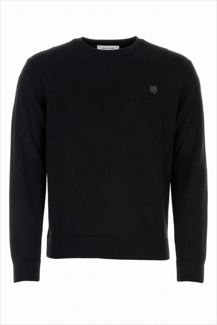 Minimalist Black Crew Neck Sweater With Embroidered Logo