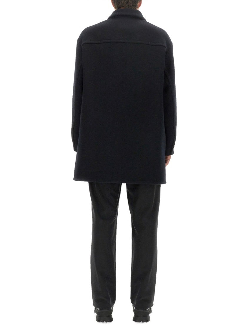 Black Wool Coat With Oversized Sleeves