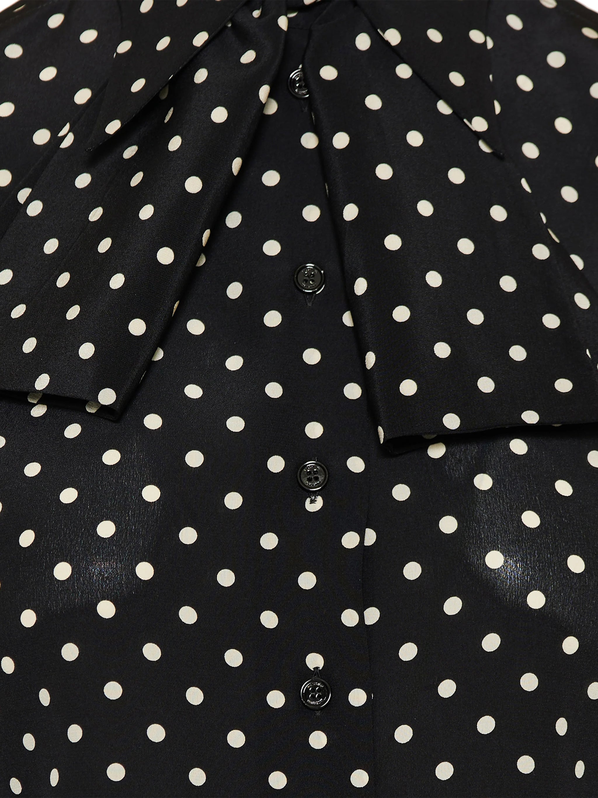 Black Polka Dot Silk Bow Shirt