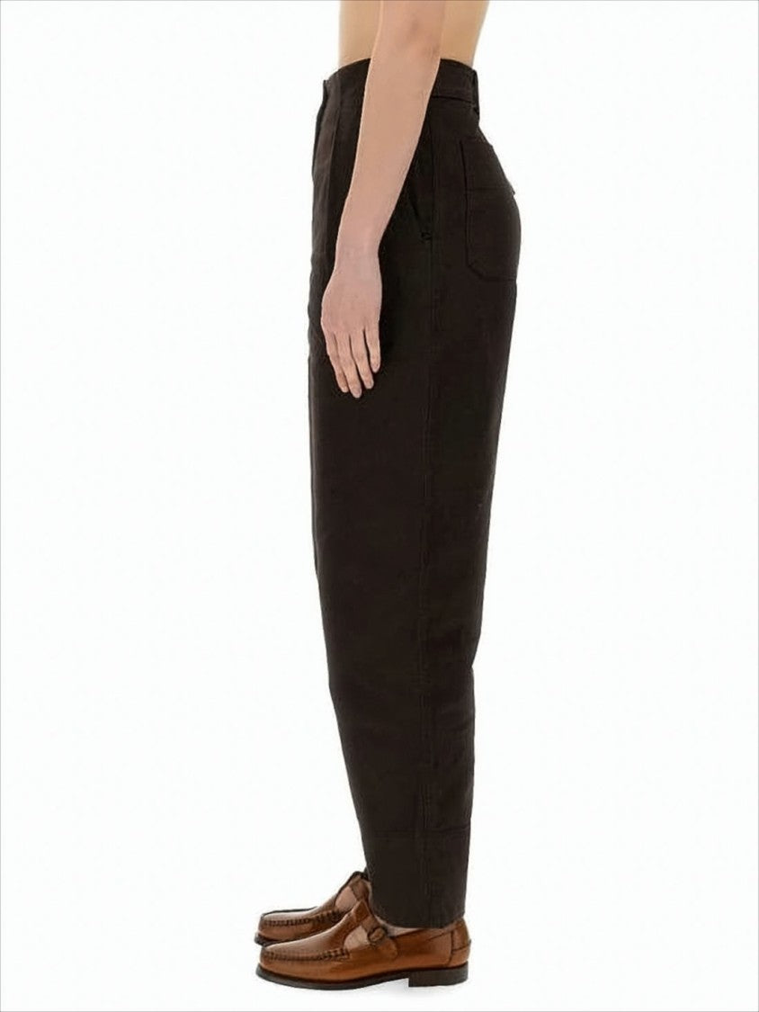 High-Waisted Straight-Leg Pants with Front Pleats