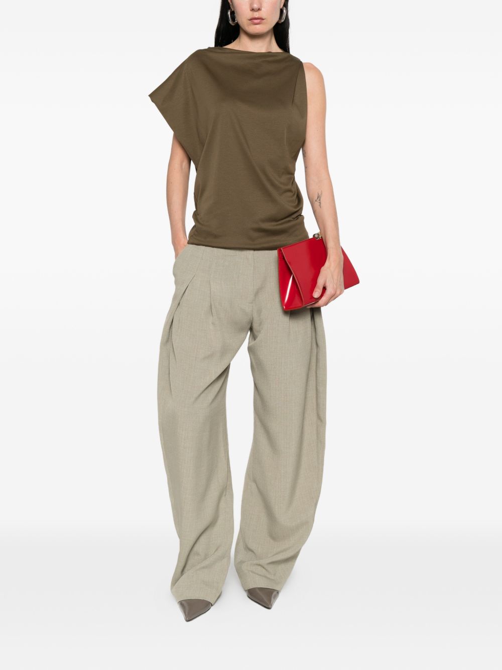 Khaki Draped Sleeveless Top