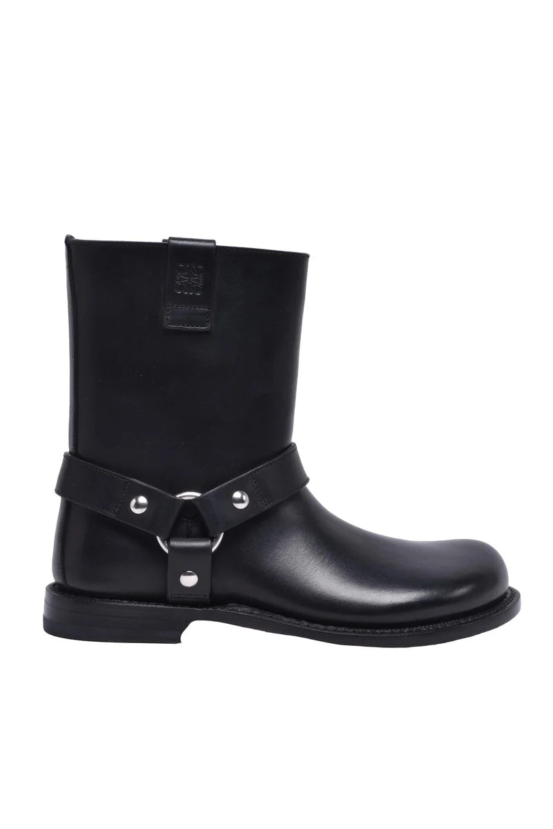 Biker Leather Ankle Boot - Black