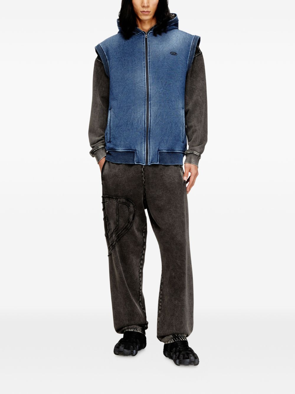 Embroidered Logo Sleeveless Full-Zip Hooded Sweater