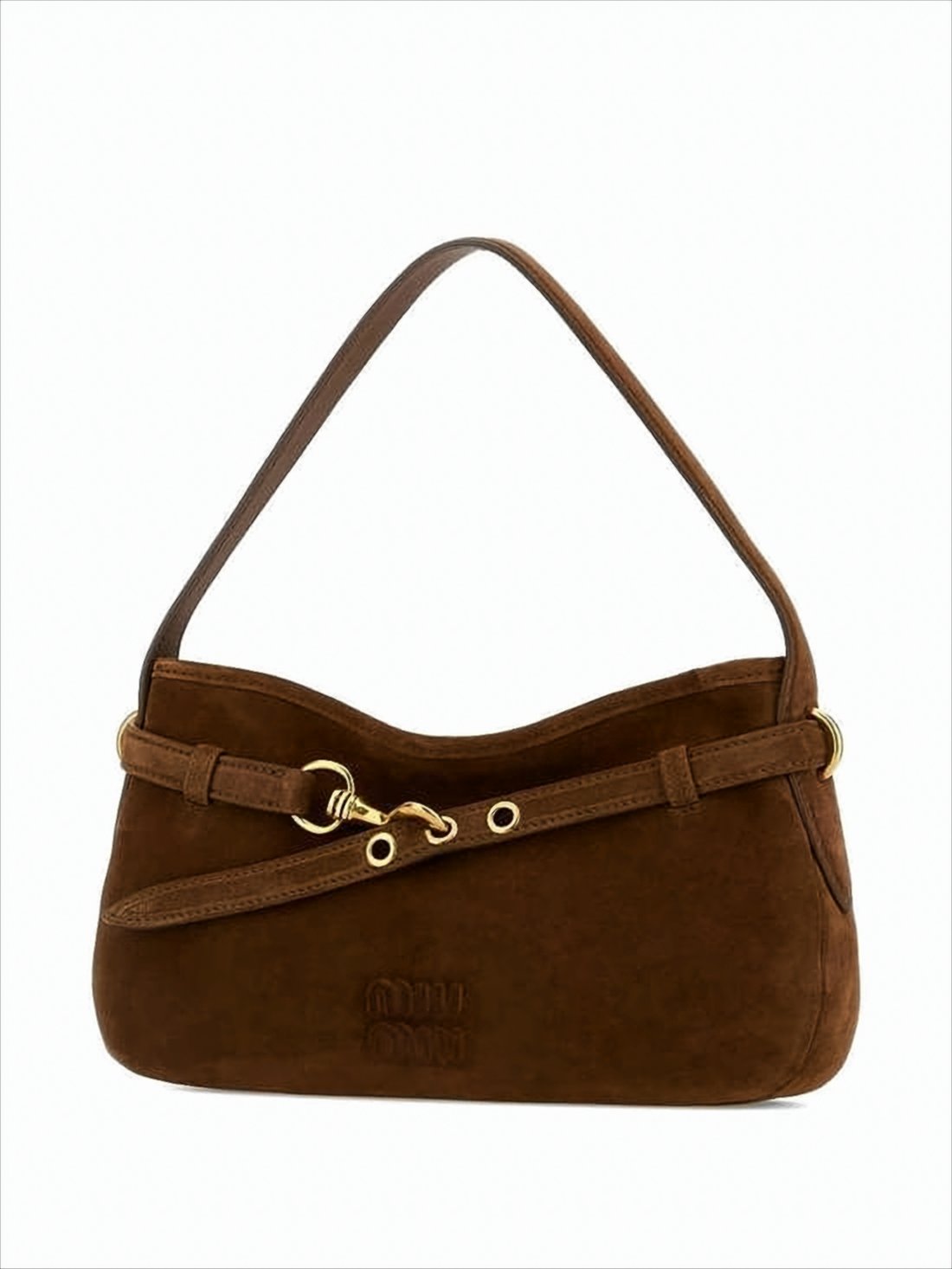 Rounded Suede Shoulder Bag With Gold-Tone Hardware