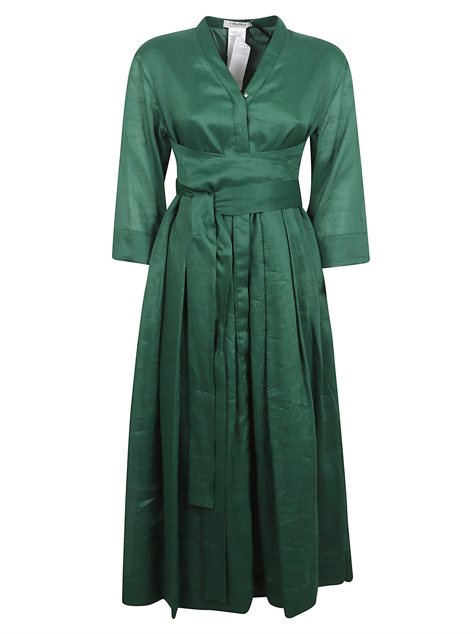 A-line Midi Dress with Bow Detail and V-Neckline