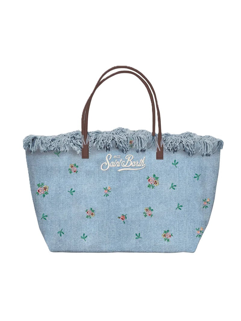 Spacious Textured Tote Bag with Floral Embroidery