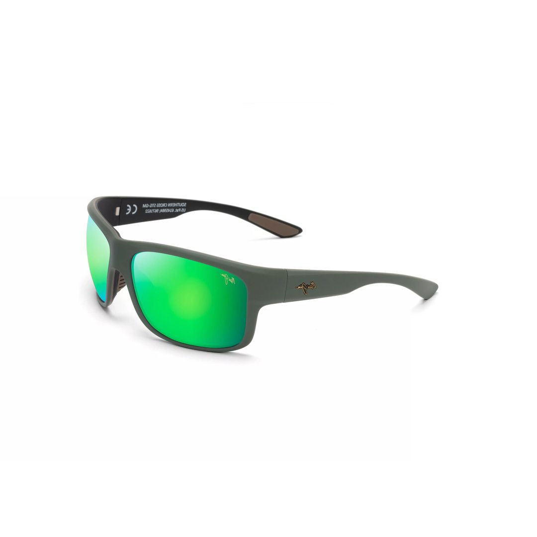 Southern Cross Rectangular Matte Finish Sunglasses with Reflective Green Lenses