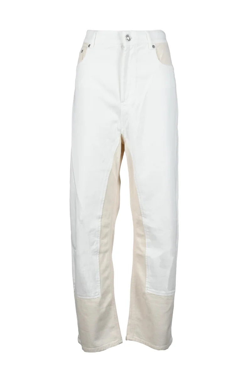 Cropped White Jeans with Subtle Color-Block Detail