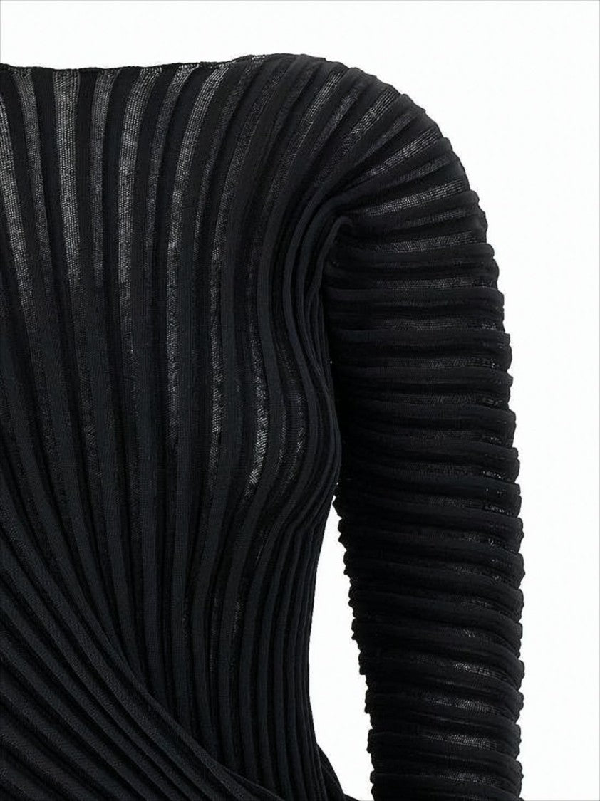 Textured Long-Sleeve Top with Draped Detail