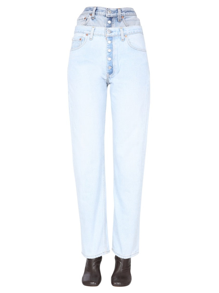 Double-Waisted Light Wash Denim Jeans