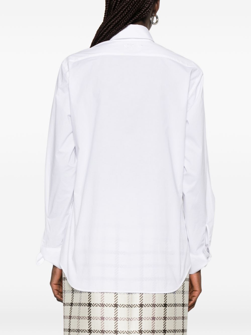 White Bow Detail Point Collar Top