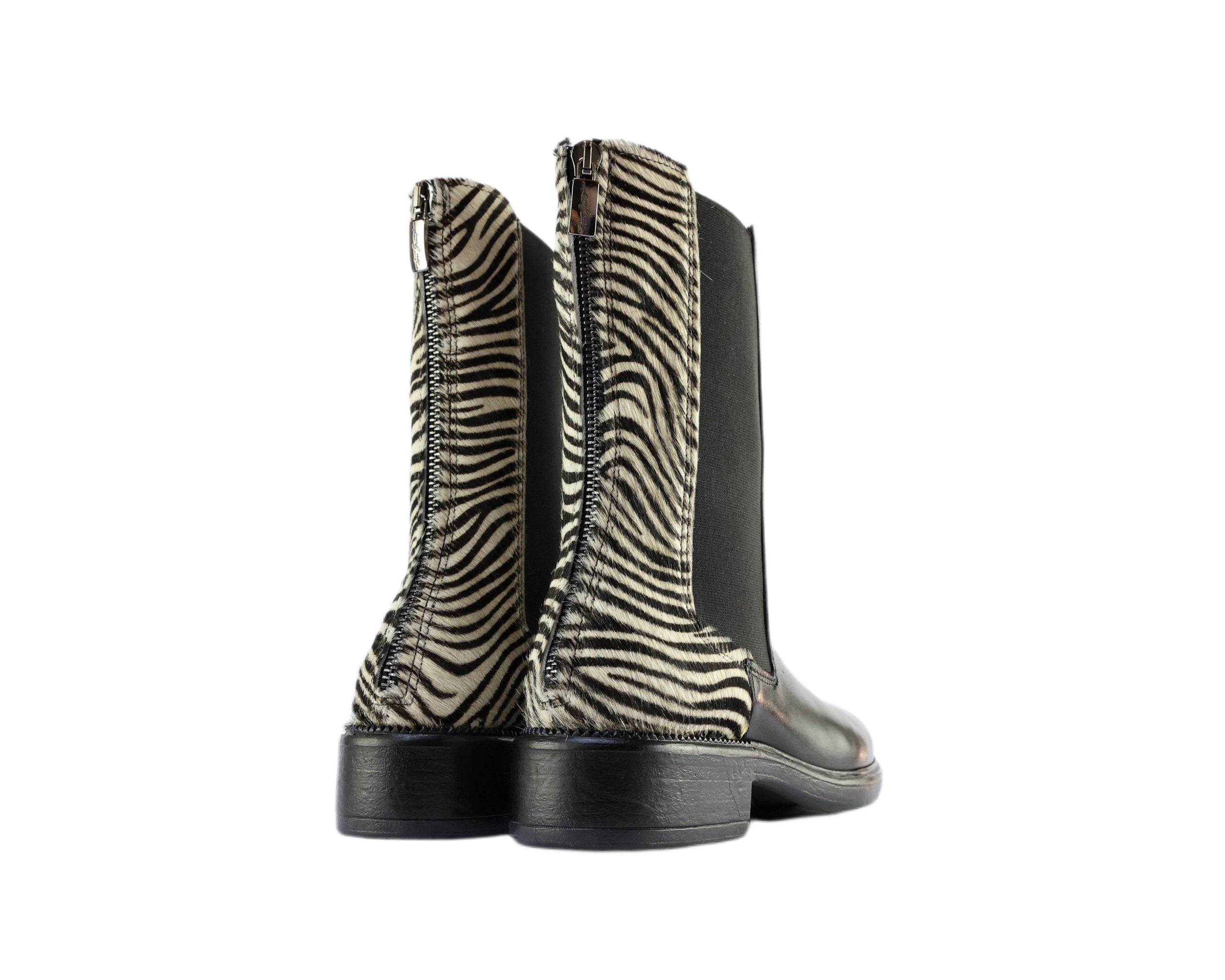 Ankle Boots with Zebra Print Detailing